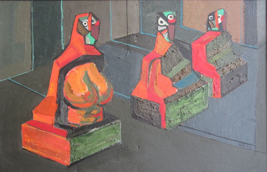V. Kisarauskas “Interjere – trys” N-6, 1977 (kartonas, aliejus) (Nuotr. A. Mikuckytė)